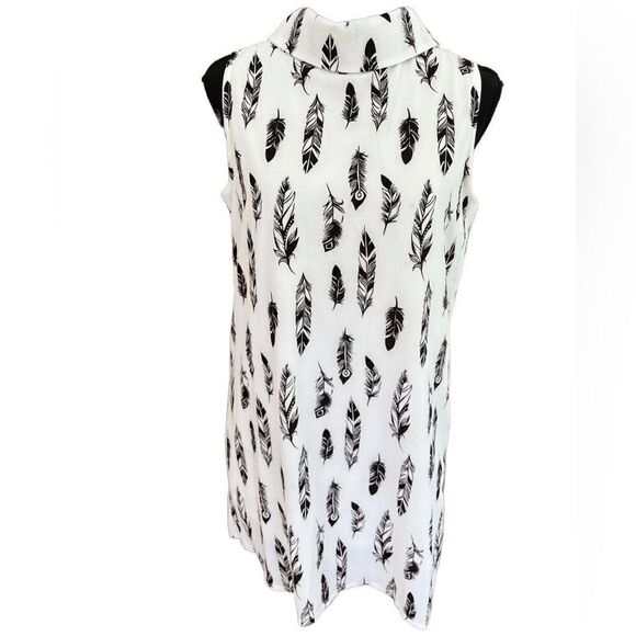 LUMIERE  Black White feather Boho lined SHIFT DRESS size M - Picture 3 of 7